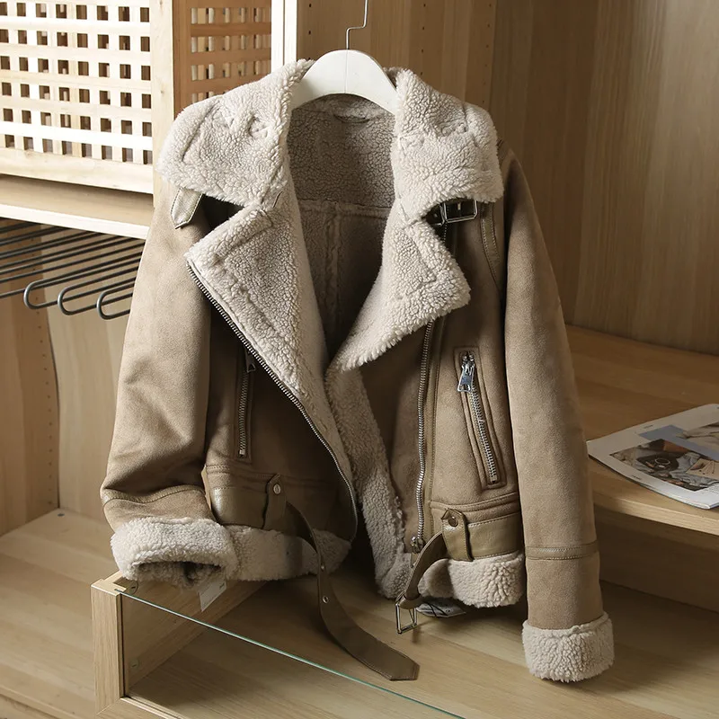 Retro Leather Jacket Motorcycle Suede Faux Lambskin Jacket New Thick Warm Winter Belt Casual Loose Coat Women's Clothing 2022
Retro Leather Jacket Motorcycle Suede Faux Lambskin Jacket New Thick Warm Winter Belt Casual Loose Coat Women's Clothing 2022