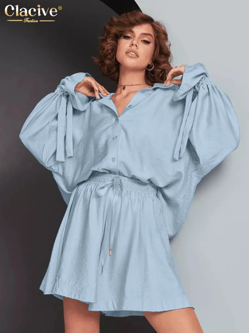 Clacive Fashion Loose Blue 2 Piece Sets Women Outfit 2025 Elegant Long Sleeve Lace-Up Shirt With High Waist Shorts Set Female
Clacive Fashion Loose Blue 2 Piece Sets Women Outfit 2025 Elegant Long Sleeve Lace-Up Shirt With High Waist Shorts Set Female