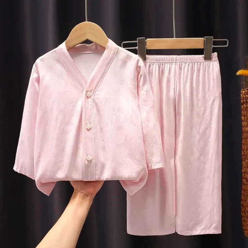 New Children's Long Sleeve Pajamas Set Summer Lightweight Jacquard Cotton Silk Homewear for Boys Girls Baby
New Children's Long Sleeve Pajamas Set Summer Lightweight Jacquard Cotton Silk Homewear for Boys Girls Baby