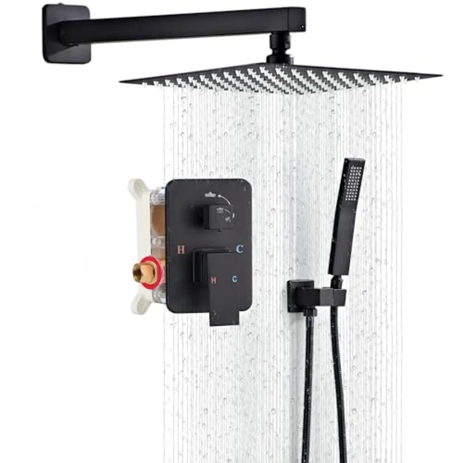 Shower Faucet Set, Matte Black Rainfall Shower System Complete Wall Mounted for Bathroom with 10 Inch Square Shower Head and Ha
Shower Faucet Set, Matte Black Rainfall Shower System Complete Wall Mounted for Bathroom with 10 Inch Square Shower Head and Ha