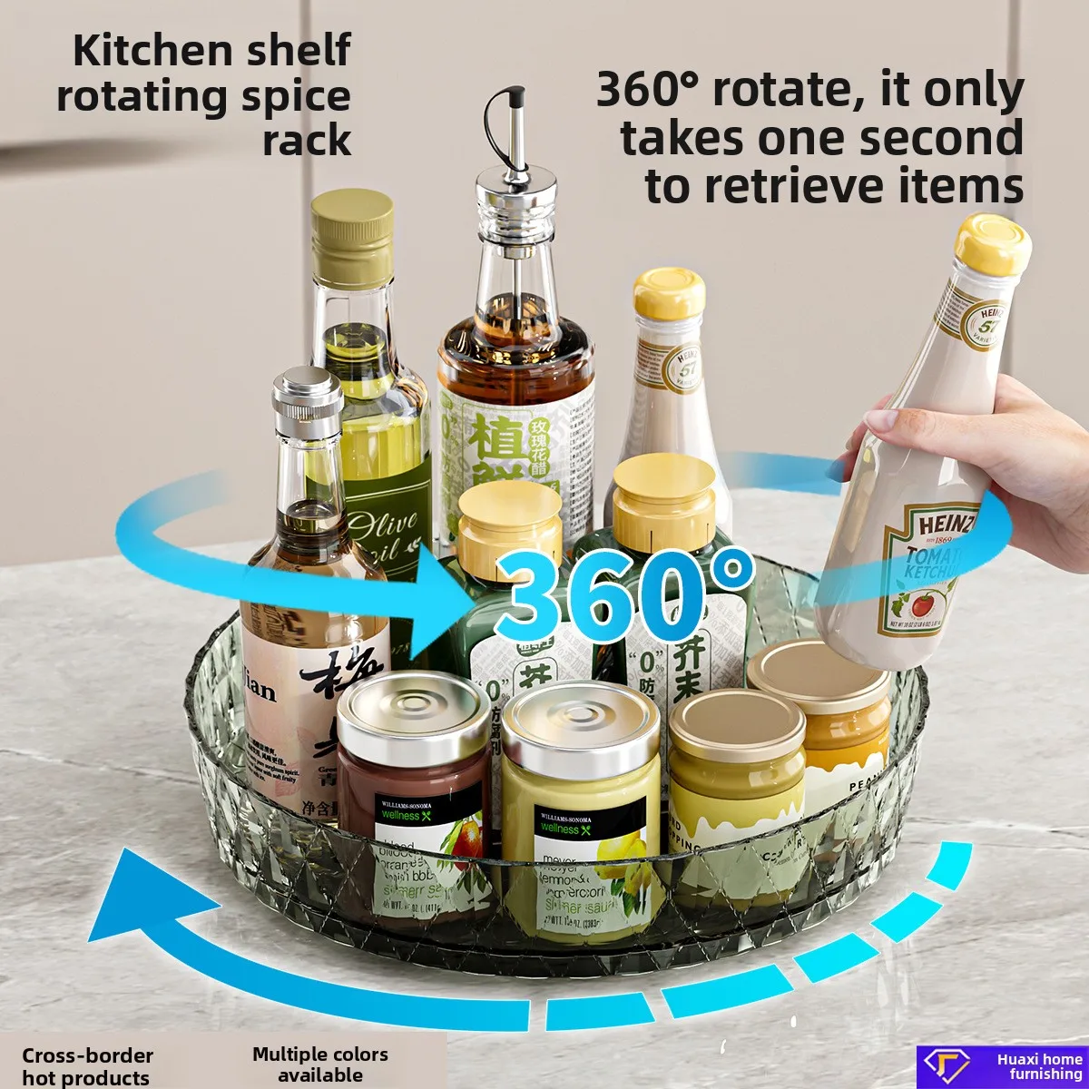 Kitchen rack Rotating seasoning tray Countertop Household seasoning supplies Daquan Multifunctional storage box
Kitchen rack Rotating seasoning tray Countertop Household seasoning supplies Daquan Multifunctional storage box