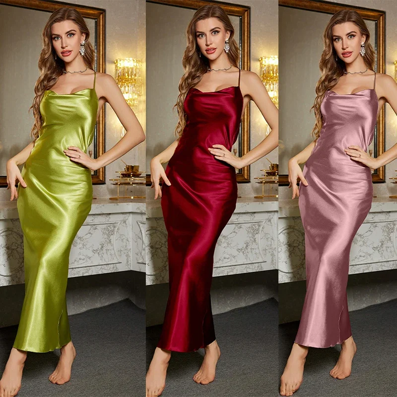 Sexy Dress Long Chemise Sleepwear Women Satin Bridesmaids Back Bandage Nightgown Lady Wedding Party Gowns Elegant Underwear
Sexy Dress Long Chemise Sleepwear Women Satin Bridesmaids Back Bandage Nightgown Lady Wedding Party Gowns Elegant Underwear