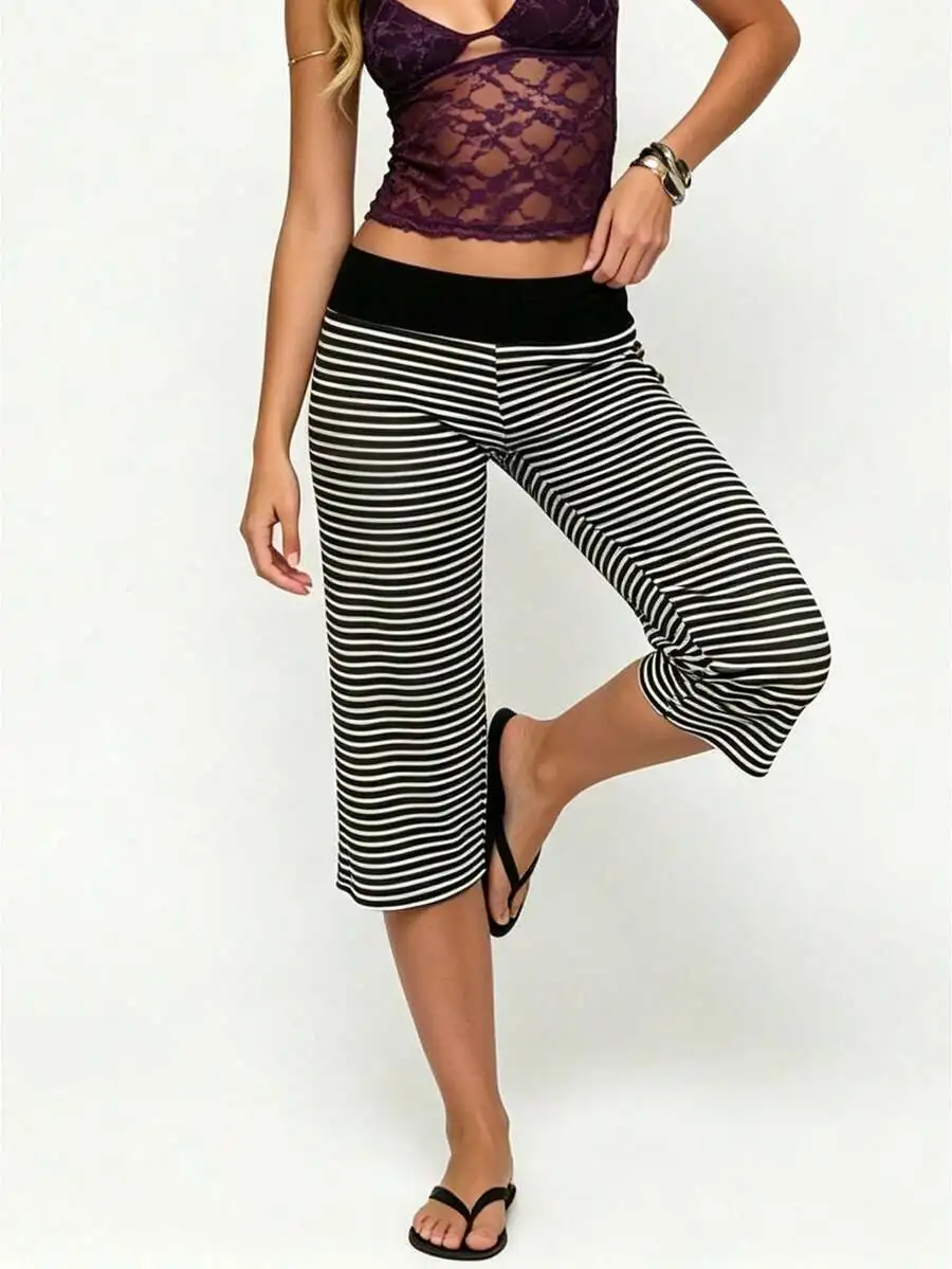 Women Striped Fold Over Capri Pants Low Rise Wide Leg Cropped Lounge Yoga Pants
Women Striped Fold Over Capri Pants Low Rise Wide Leg Cropped Lounge Yoga Pants