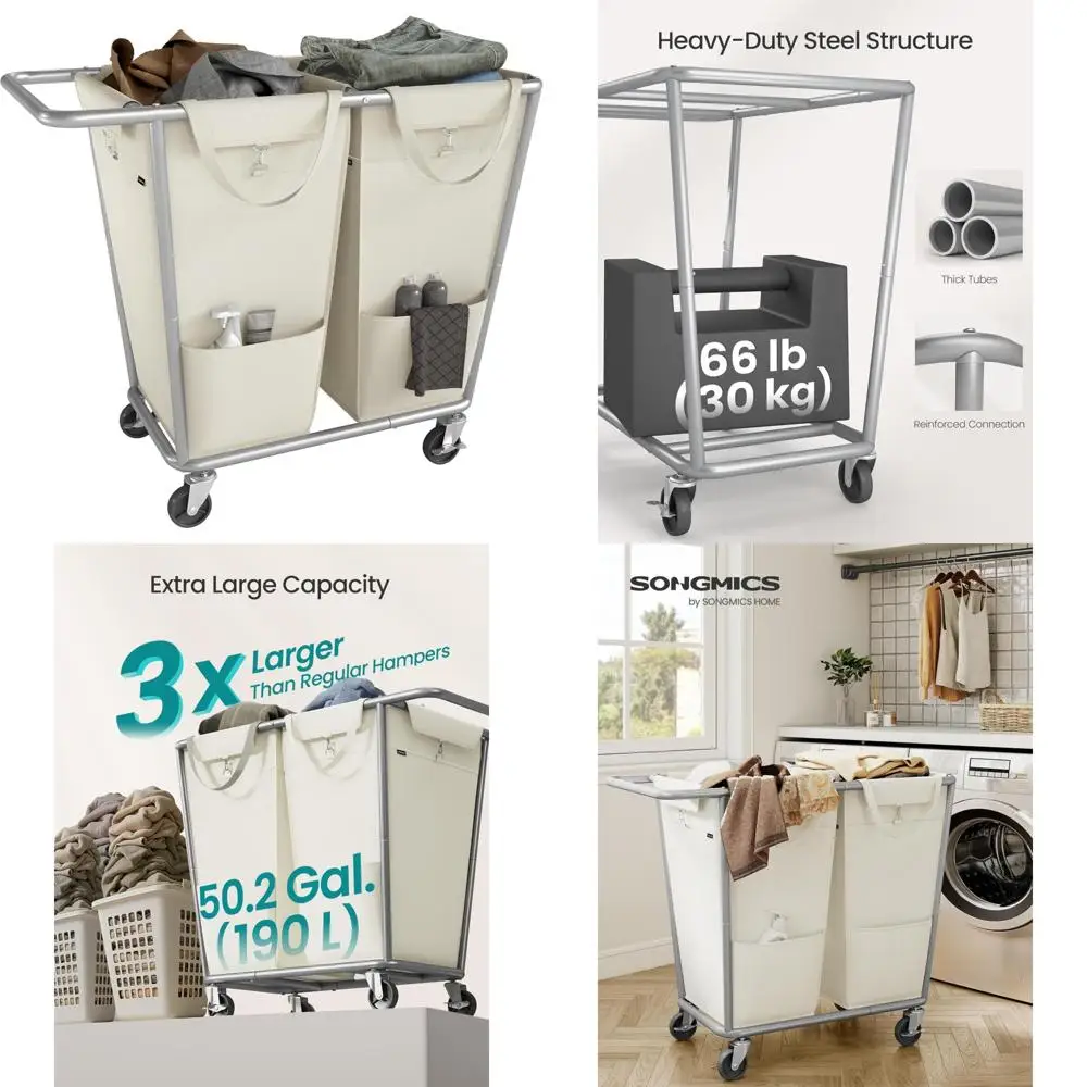 Двухсекционная корзина для белья на колесиках со съемными пакетами, вместимость 50,2 галлона, прочная стальная конструкция, компактная конструкция
Двухсекционная корзина для белья на колесиках со съемными пакетами, вместимость 50,2 галлона, прочная стальная конструкция, компактная конструкция