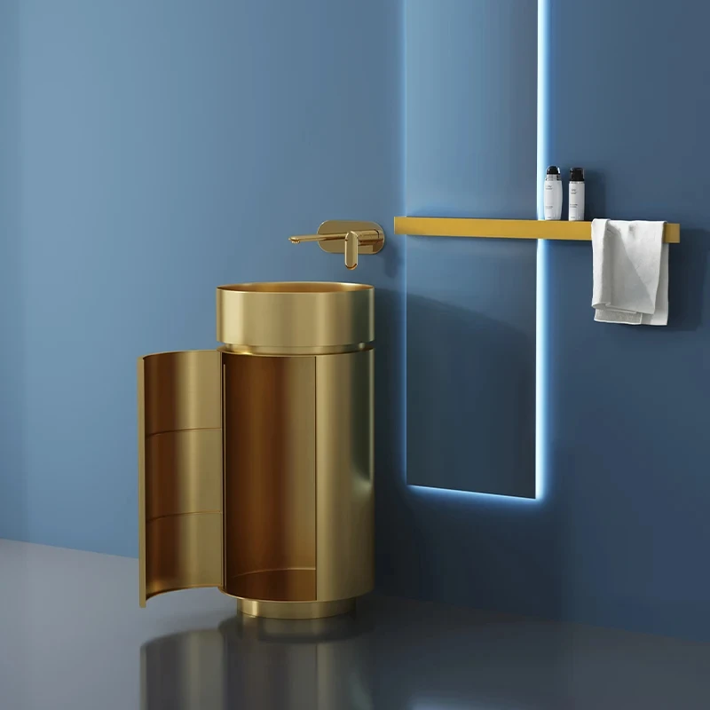 Creative 304 stainless steel column basin with storage compartment integrated floor mounted washbasin bathroom GN621TB
Creative 304 stainless steel column basin with storage compartment integrated floor mounted washbasin bathroom GN621TB