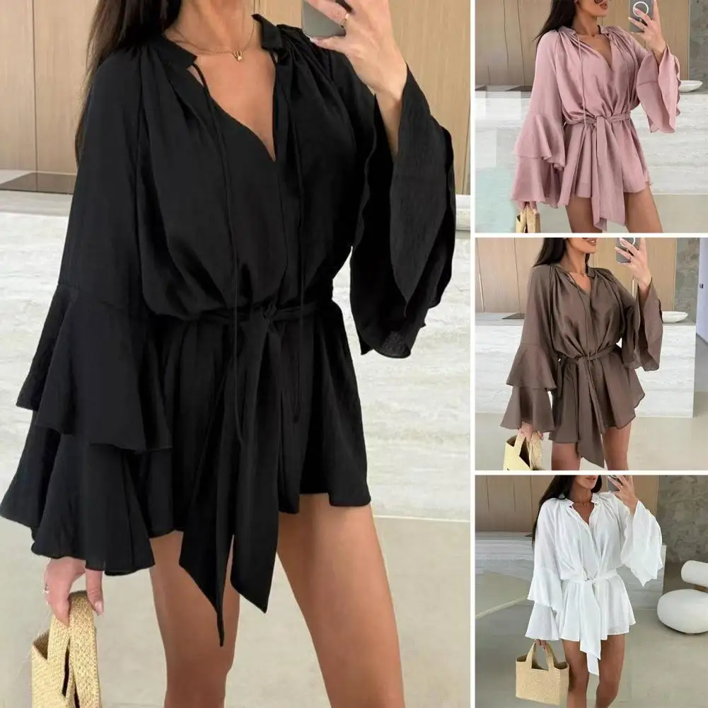 Petal Hem Dress Elegant V-neck Shirt Dress for Women Flowy Chiffon A-line Mini Dress with Tie Waist Long Sleeves Summer Fashion
Petal Hem Dress Elegant V-neck Shirt Dress for Women Flowy Chiffon A-line Mini Dress with Tie Waist Long Sleeves Summer Fashion