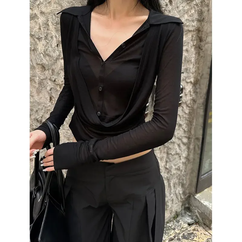 Deeptown Y2k Gyaru Sexy Black Women T-Shirt V Neck Fake Two Piece Transparent Korean Fashion Tee Female Slim Aesthetic Coquette
Deeptown Y2k Gyaru Sexy Black Women T-Shirt V Neck Fake Two Piece Transparent Korean Fashion Tee Female Slim Aesthetic Coquette