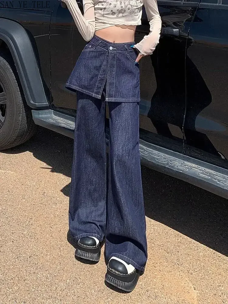 Women Denim Pants Fashion Fake Two Piece Blue Jeans for Women's High Waist Wide Leg Pants Ladies Vintage Loose Straight Trousers
Women Denim Pants Fashion Fake Two Piece Blue Jeans for Women's High Waist Wide Leg Pants Ladies Vintage Loose Straight Trousers