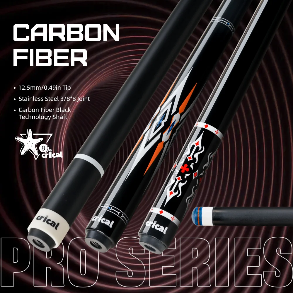 CRICAL CL-PRO Carbon Fiber Pool Cue Stick Black Technology Low Deflection 12.4mm Tip 3 * 8/8 Joint Pin Professional 1/2 Billiard
CRICAL CL-PRO Carbon Fiber Pool Cue Stick Black Technology Low Deflection 12.4mm Tip 3 * 8/8 Joint Pin Professional 1/2 Billiard