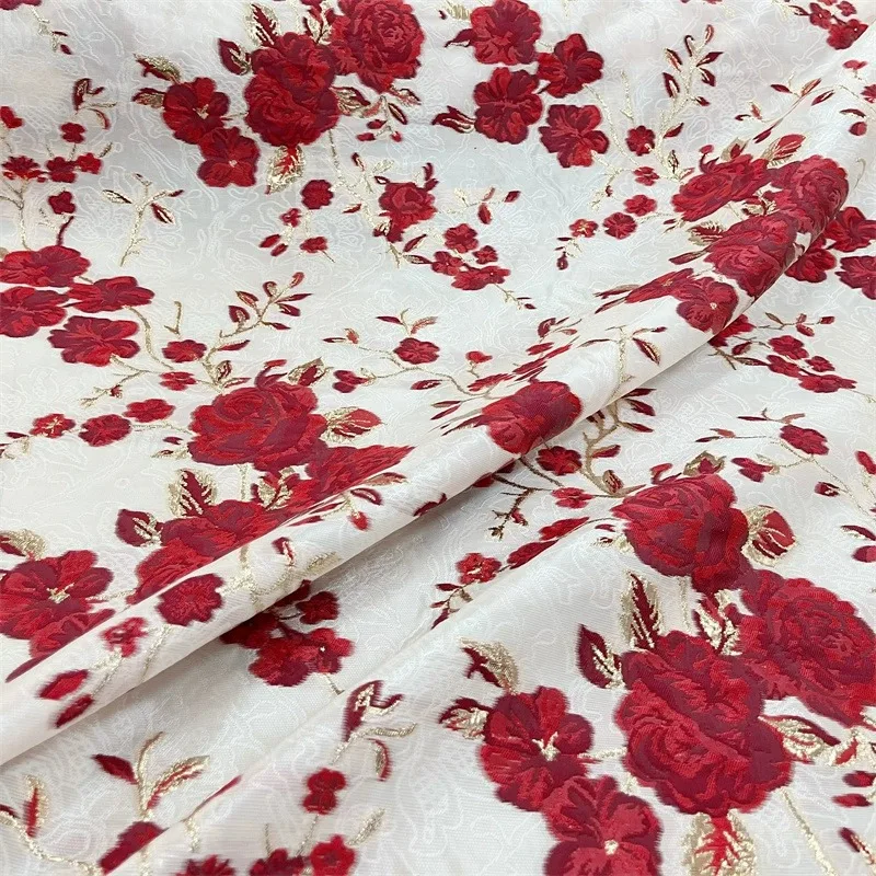 White Background Red Rose Jacquard Fabric Woven Gold Fiber Windbreaker Ancient Costume Hanfu Fashion Designer DIY Sewing Fabric
White Background Red Rose Jacquard Fabric Woven Gold Fiber Windbreaker Ancient Costume Hanfu Fashion Designer DIY Sewing Fabric