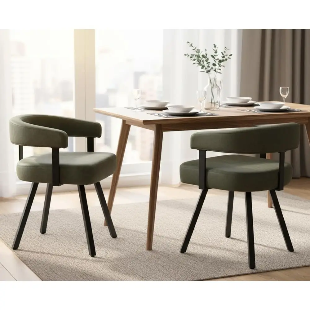 Green Leather Upholstered Barrel Dining Chairs Set of 2 with Curved Open Back for Kitchen, Living Room, or Restaurant
Green Leather Upholstered Barrel Dining Chairs Set of 2 with Curved Open Back for Kitchen, Living Room, or Restaurant