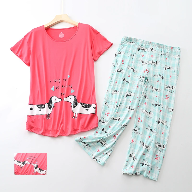 Summer Women's Pajamas Set Dachshund Teckel Two Pieces Short Sleeve Tops Elastic Waist Capris 3/4 Sleepwear Big Size S-3XL 9902
Summer Women's Pajamas Set Dachshund Teckel Two Pieces Short Sleeve Tops Elastic Waist Capris 3/4 Sleepwear Big Size S-3XL 9902