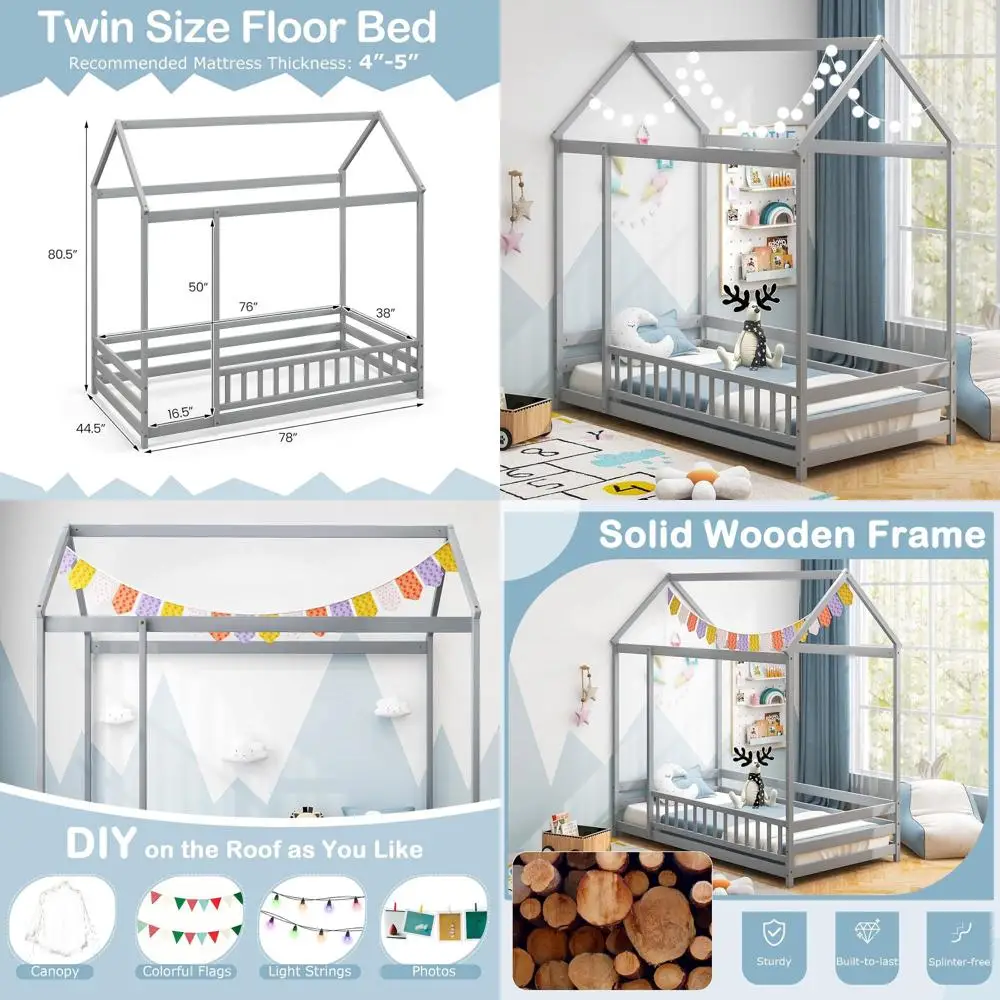 Twin-Size Loft Bed with Safety Rails and High Roof Design for Kids - Grey
Twin-Size Loft Bed with Safety Rails and High Roof Design for Kids - Grey