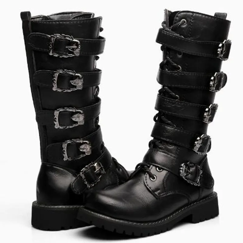 New Men's Punk Gothic Biker Boots Tall Harness Buckle Side Zipper Riding Boots for Cosplay Costume Performance Comfortable Black
New Men's Punk Gothic Biker Boots Tall Harness Buckle Side Zipper Riding Boots for Cosplay Costume Performance Comfortable Black