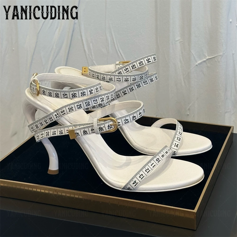 Measuring Tape S-Shaped Heel Sandals Cross-Strap Novelty Summer High Heels Designer Style Band Tape Strange Heel Buckle Sandals
Measuring Tape S-Shaped Heel Sandals Cross-Strap Novelty Summer High Heels Designer Style Band Tape Strange Heel Buckle Sandals