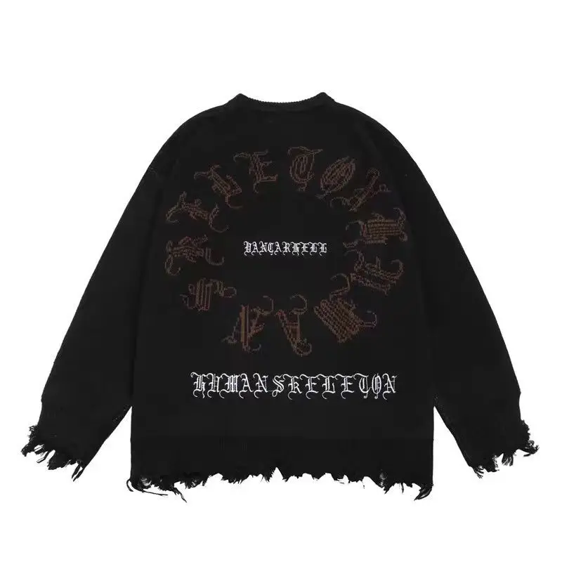 High street dark gothic style letter print oversized loose sweater men and women hip-hop American fashion brand knitted sweater
High street dark gothic style letter print oversized loose sweater men and women hip-hop American fashion brand knitted sweater