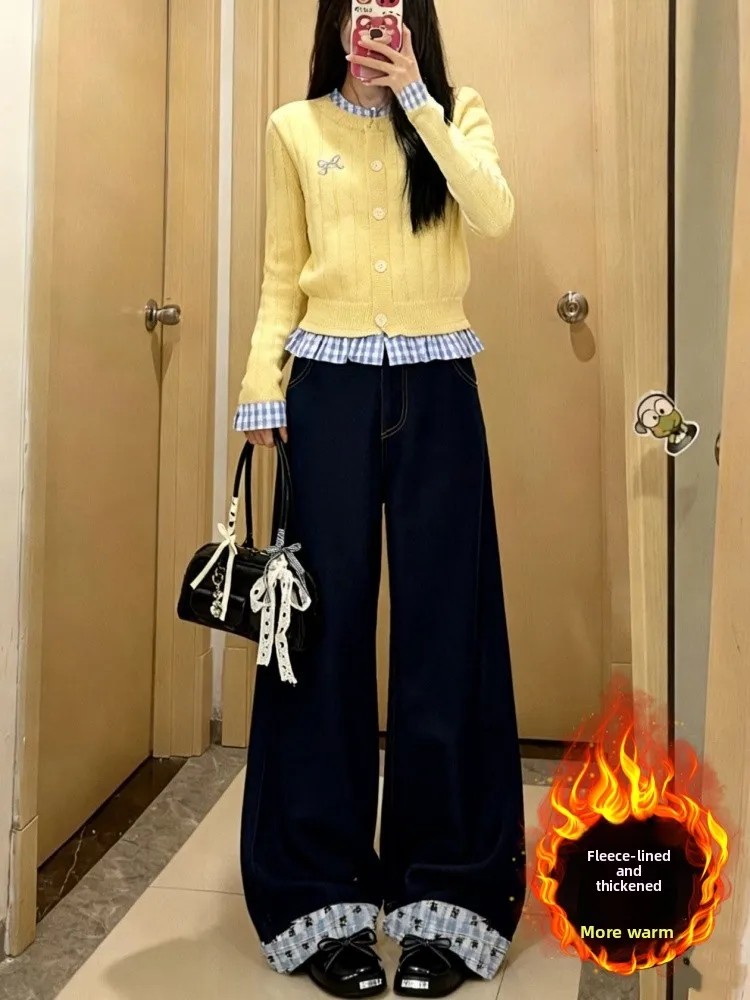 American Style Fleece Lined Thick Wide Leg Denim Jeans Women's Autumn Winter New plus Size Loose Slim High Waist Pants
American Style Fleece Lined Thick Wide Leg Denim Jeans Women's Autumn Winter New plus Size Loose Slim High Waist Pants