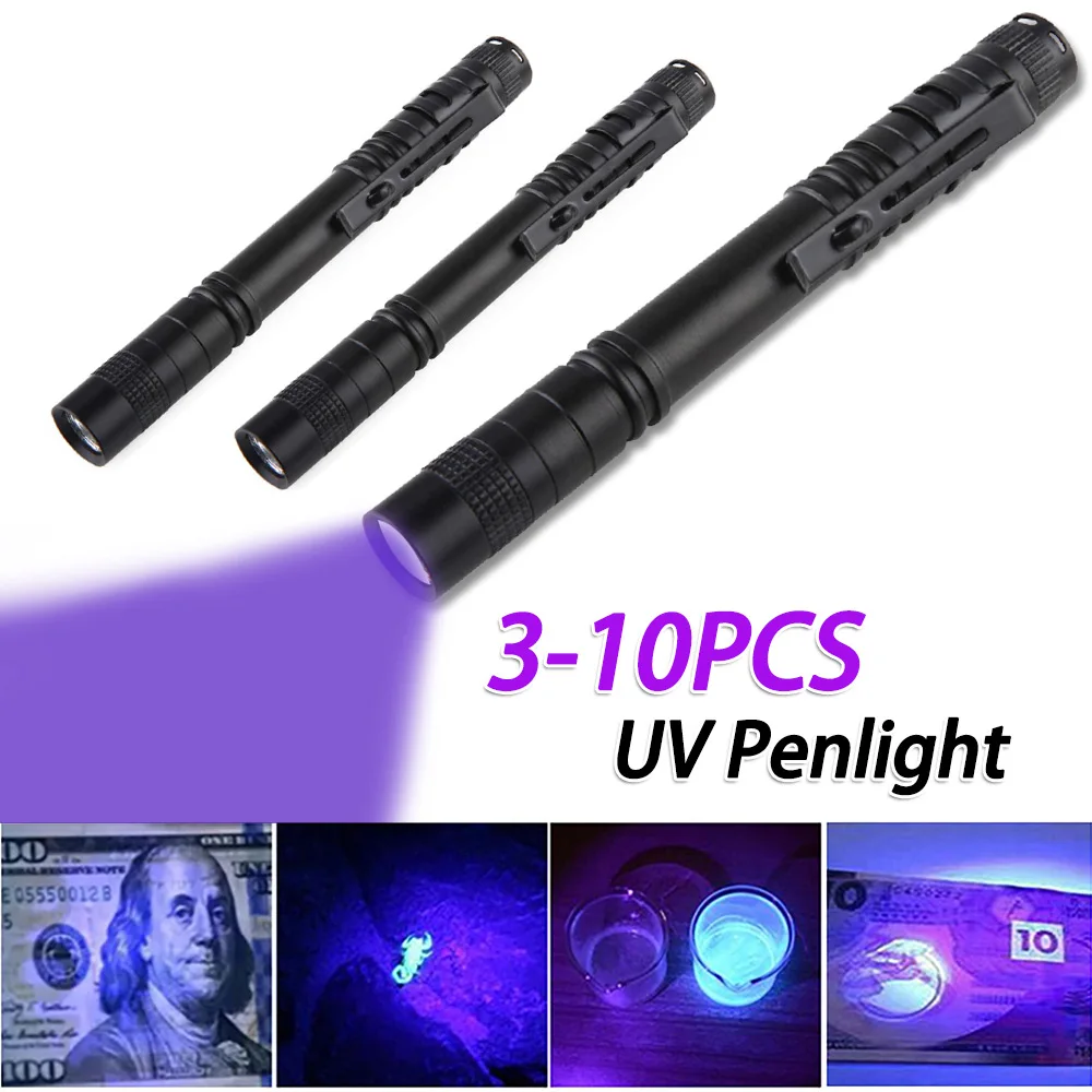 3-10PCS 395nm Pen Flashlight IPX4 Waterproof Handheld Flashlight with Clip Pocket Torch Lamp Banknote Pet Urine Stains Detector
3-10PCS 395nm Pen Flashlight IPX4 Waterproof Handheld Flashlight with Clip Pocket Torch Lamp Banknote Pet Urine Stains Detector