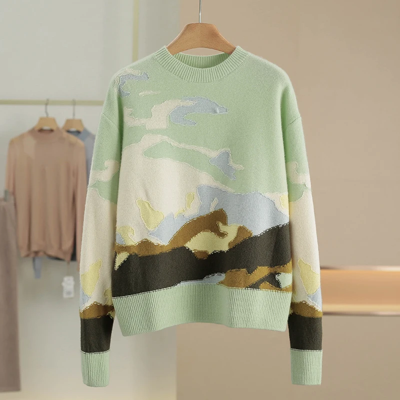 Hanging Beauty 100% Wool Artistic Color Block Sweater Winter New Women's Loose Fit Long Sleeve round Neck Warmth Fashion
Hanging Beauty 100% Wool Artistic Color Block Sweater Winter New Women's Loose Fit Long Sleeve round Neck Warmth Fashion