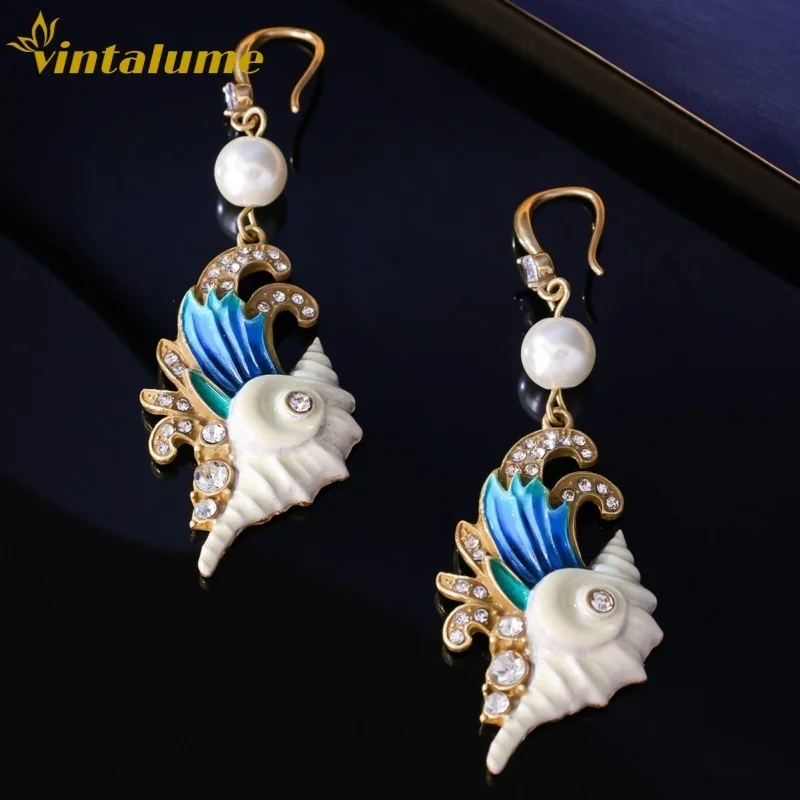 Vintalume Vintage Conch Charm Long Dangle Drop Earrings For Women Enamel CZ Pearl Fashion Jewelry Statement Earring Party Gift
Vintalume Vintage Conch Charm Long Dangle Drop Earrings For Women Enamel CZ Pearl Fashion Jewelry Statement Earring Party Gift