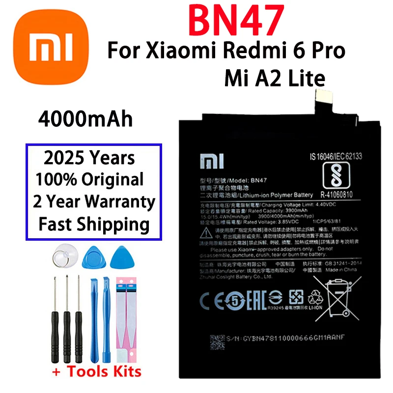 BN47 Новый высококачественный аккумулятор BN47 4000 мАч для Xiaomi Mi A2 Lite/Xiaomi Redmi 6 Pro BN47 Сменные аккумуляторы для телефона + инструменты
BN47 Новый высококачественный аккумулятор BN47 4000 мАч для Xiaomi Mi A2 Lite/Xiaomi Redmi 6 Pro BN47 Сменные аккумуляторы для телефона + инструменты