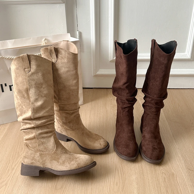 Ретро-сапоги в ковбойском стиле из бархата для женщин, высокие сапоги на весну-осень, модные сапоги с эффектом помятости, корейский стиль, круглый носок
Ретро-сапоги в ковбойском стиле из бархата для женщин, высокие сапоги на весну-осень, модные сапоги с эффектом помятости, корейский стиль, круглый носок