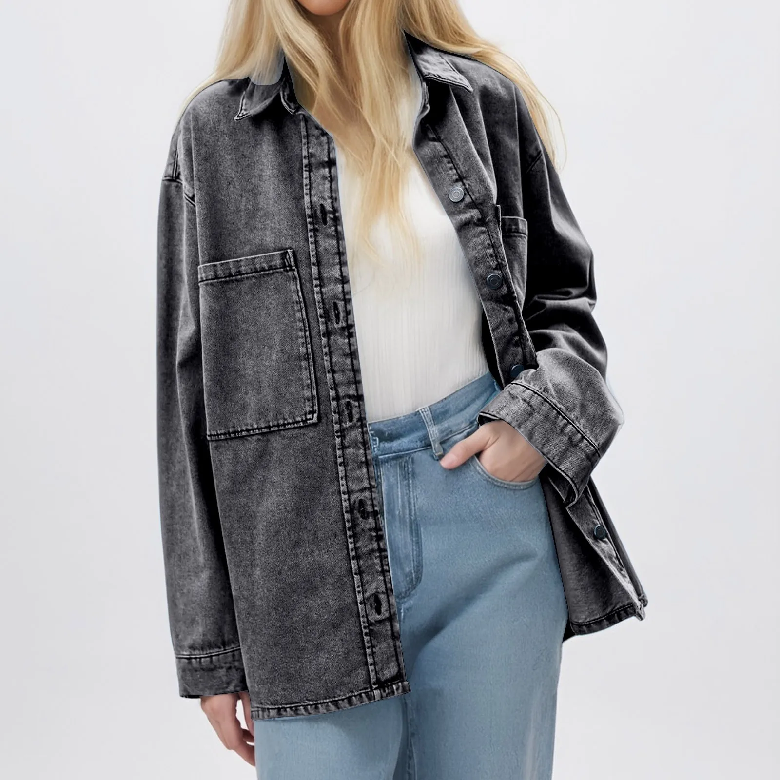Womens Spring Jacket Cowgirl Oversize New Outerwear Large Size Washed Casual Denim Jacket Vintage Large Pockets Loose Denim Coat
Womens Spring Jacket Cowgirl Oversize New Outerwear Large Size Washed Casual Denim Jacket Vintage Large Pockets Loose Denim Coat
