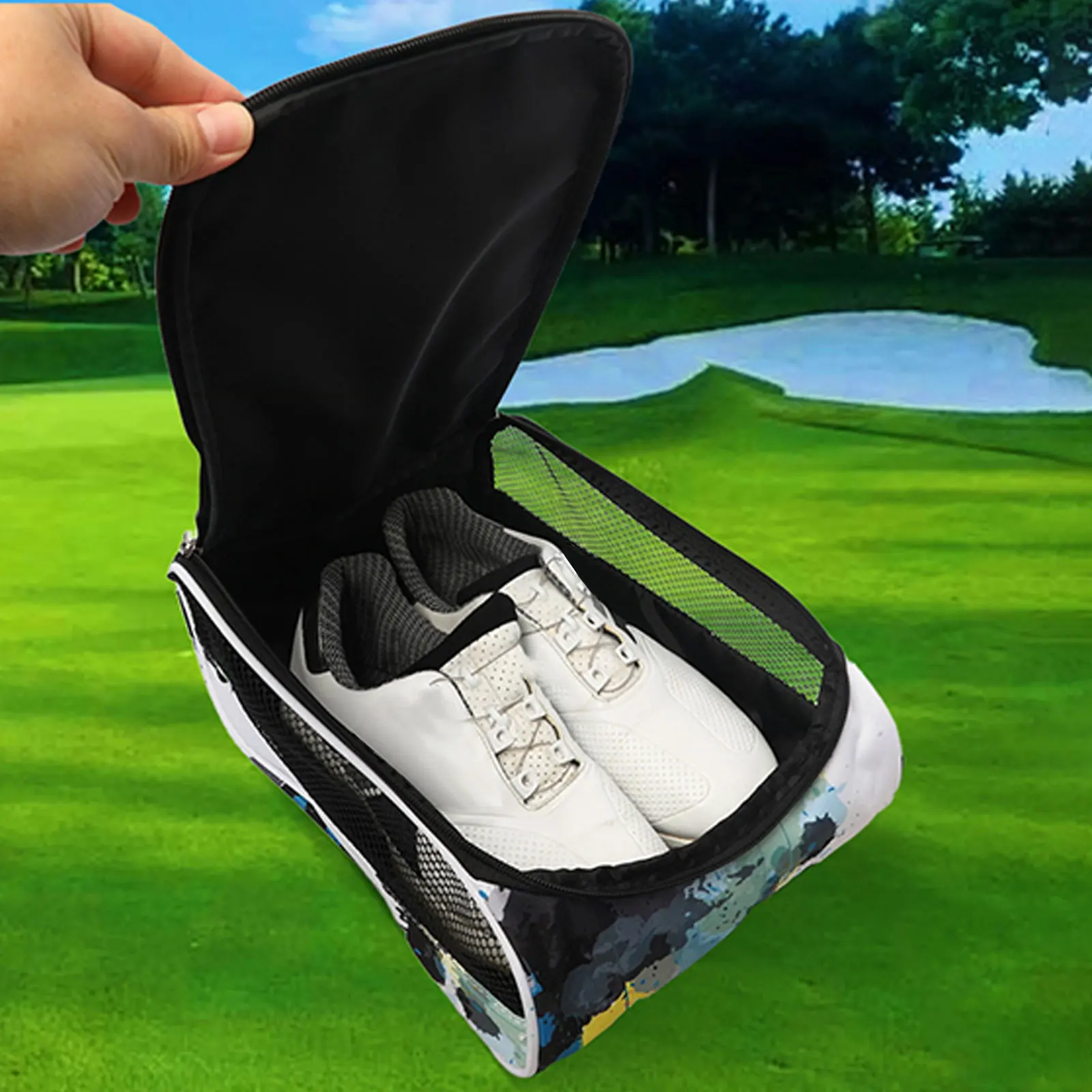 Unisex Men Women Breathable Mesh Patchwork Printed Golf Shoes Bag Portable Shoes Storage Handbag for Basketball
Unisex Men Women Breathable Mesh Patchwork Printed Golf Shoes Bag Portable Shoes Storage Handbag for Basketball