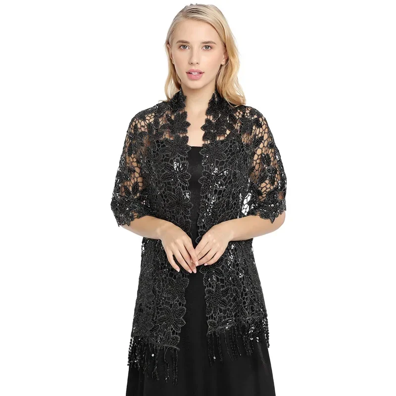 Spring Autumn New Sequin Tassel Shawl Cape European American Dinner Party Cheongsam Shawl High-end Shawl Woman Cloak Black2
Spring Autumn New Sequin Tassel Shawl Cape European American Dinner Party Cheongsam Shawl High-end Shawl Woman Cloak Black2