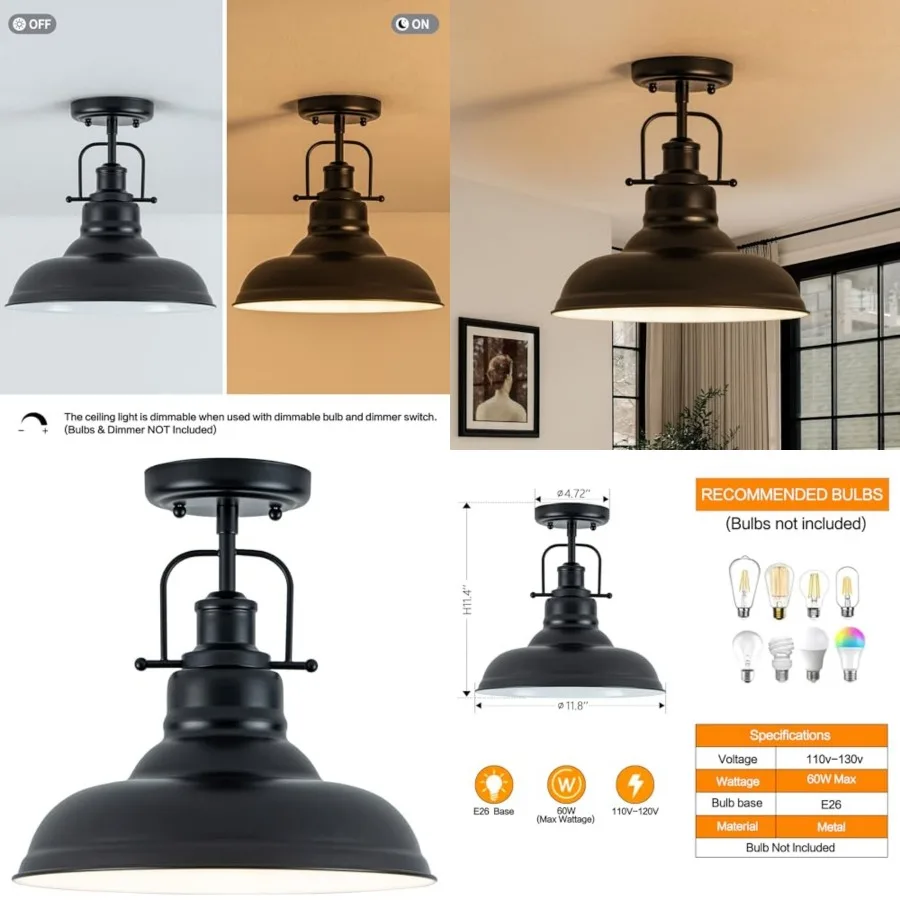 Famrhouse Ceiling Light, Semi Flush Mount Light Fixture with Metal Dome Shade, Balck Ceiling Light for Hallway, Entryway, Kitch
Famrhouse Ceiling Light, Semi Flush Mount Light Fixture with Metal Dome Shade, Balck Ceiling Light for Hallway, Entryway, Kitch