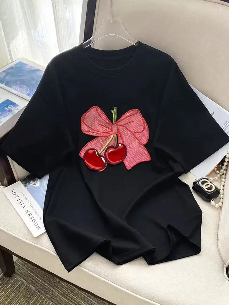 Cherry Red Embroidery Beading T-shirt Heavy Handmade Diomand Shiny O-Collar T Shirt Summer Tees Top Accessories Clothes
Cherry Red Embroidery Beading T-shirt Heavy Handmade Diomand Shiny O-Collar T Shirt Summer Tees Top Accessories Clothes