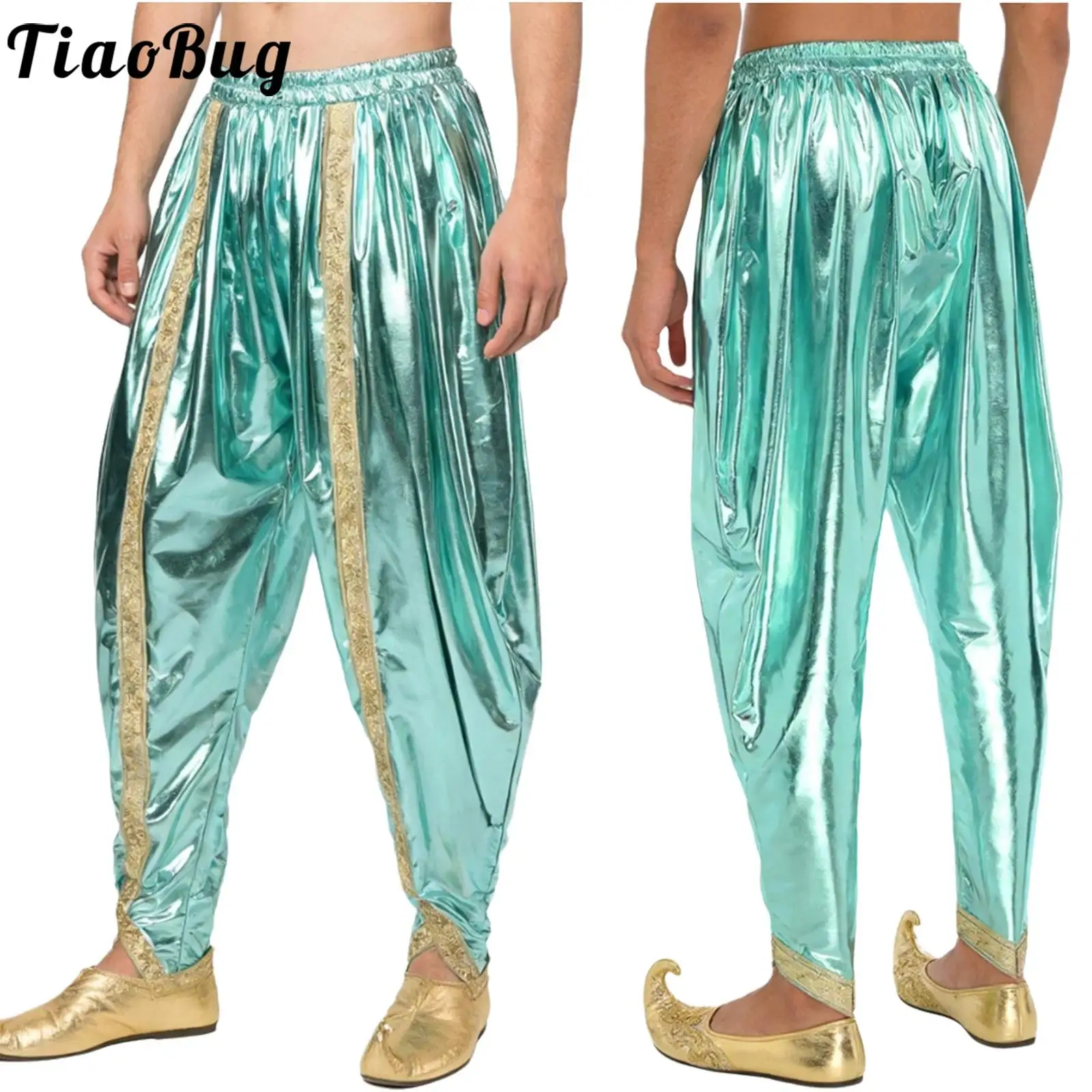 Мужской металлический костюм арабского принца, блестящие брюки Dhoti, эластичный пояс, драпированные мешковатые шаровары, карнавальные брюки для косплея на Хэллоуин
Мужской металлический костюм арабского принца, блестящие брюки Dhoti, эластичный пояс, драпированные мешковатые шаровары, карнавальные брюки для косплея на Хэллоуин