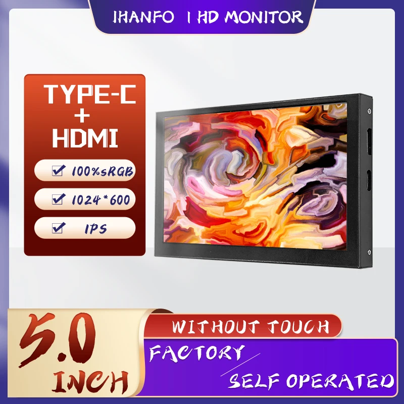 EM513 5inch HD monitor without touch panel 1024*600 high pixel 100%sRGB display IPS module for MINI PC laptop RPI 3/4/5
EM513 5inch HD monitor without touch panel 1024*600 high pixel 100%sRGB display IPS module for MINI PC laptop RPI 3/4/5