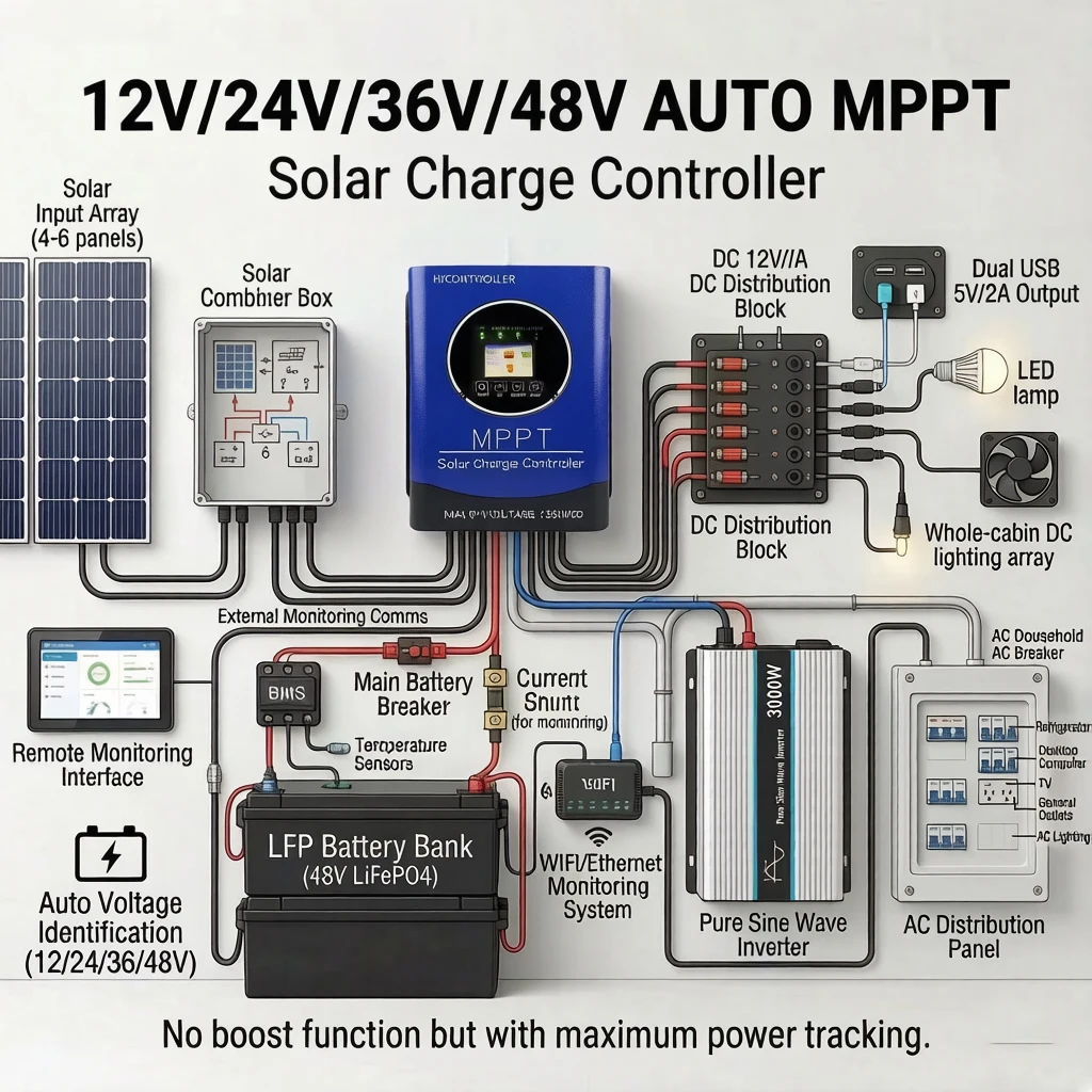 MPPT Solar Charge Controller 40A-80A 250V PV Input Wi‑Fi APP Monitor
MPPT Solar Charge Controller 40A-80A 250V PV Input Wi‑Fi APP Monitor