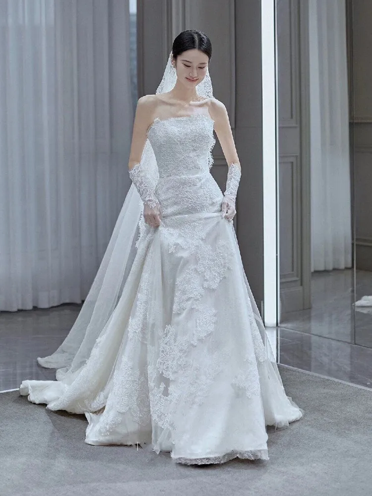 Ele Vintage Lace Bridal Gown with Train oulder Strap Wedding Dr for Outdoor Lawn White Guest Dr with Sweep Train
Ele Vintage Lace Bridal Gown with Train oulder Strap Wedding Dr for Outdoor Lawn White Guest Dr with Sweep Train