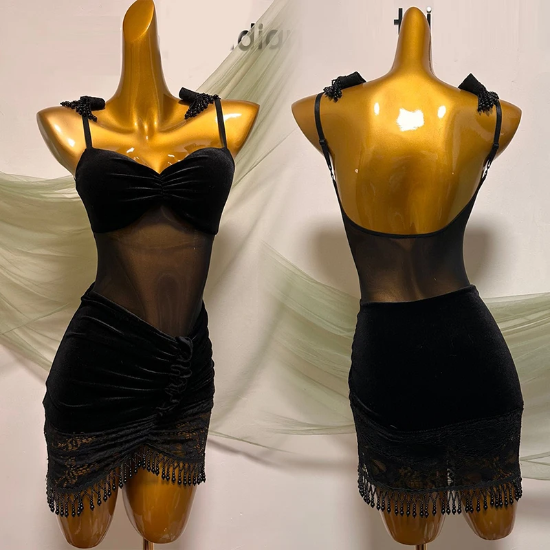 Velvet Latin Dance Dress Women Black Fringe ChaCha Rumba Competition Dresses Practice Dancewear Samba Dancing Clothes VDB8029
Velvet Latin Dance Dress Women Black Fringe ChaCha Rumba Competition Dresses Practice Dancewear Samba Dancing Clothes VDB8029