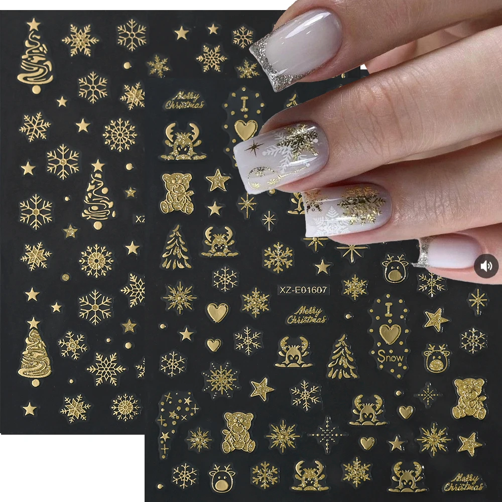 2 Sheets Gold Snowflakes Christmas Tree Nail Stickers 3D Glitter Elk Bear Heart Star Nail Decals Winter Xmas Nail Slider Decorat
2 Sheets Gold Snowflakes Christmas Tree Nail Stickers 3D Glitter Elk Bear Heart Star Nail Decals Winter Xmas Nail Slider Decorat