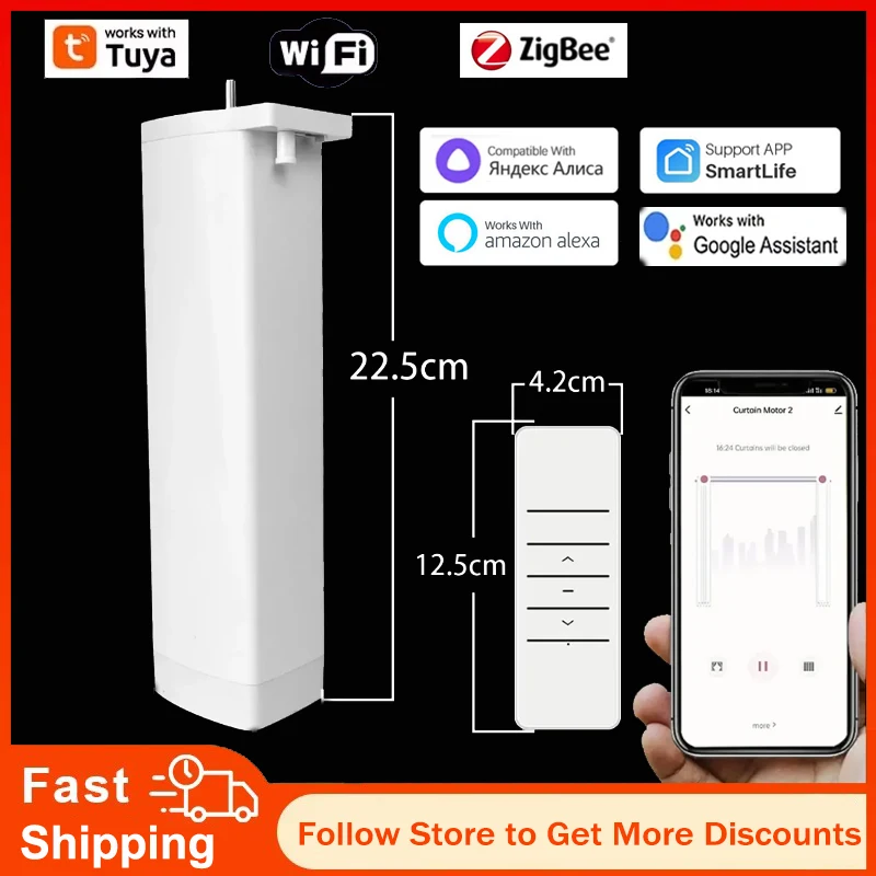 Tuya Wifi/Zigbee Smart Electric Curtain Shutter Motor 22.5CM with RF Remote APP Control Alexa Google Assistant SmartThings