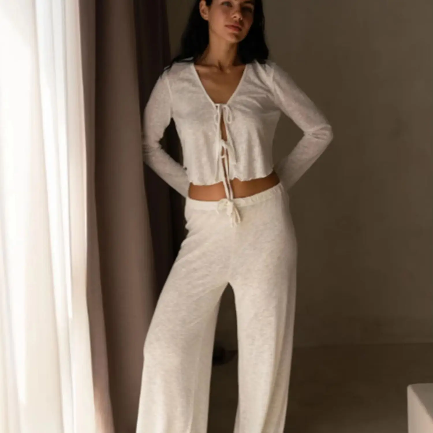 WXOY Women Summer Spring Drawstring Long Sleeve 2 Piece Outfits Loose Fit Lounge Wear Matching Sets Wide Leg Pants Pjs
WXOY Women Summer Spring Drawstring Long Sleeve 2 Piece Outfits Loose Fit Lounge Wear Matching Sets Wide Leg Pants Pjs