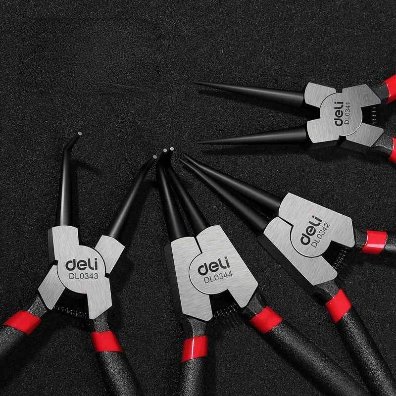Deli 4Pcs Circlip Plier Set with Storage Bag 7'' Long Nose Plier Inner Outer Staight Bent Plier Retaining Snap Ring Remover Tool
Deli 4Pcs Circlip Plier Set with Storage Bag 7'' Long Nose Plier Inner Outer Staight Bent Plier Retaining Snap Ring Remover Tool