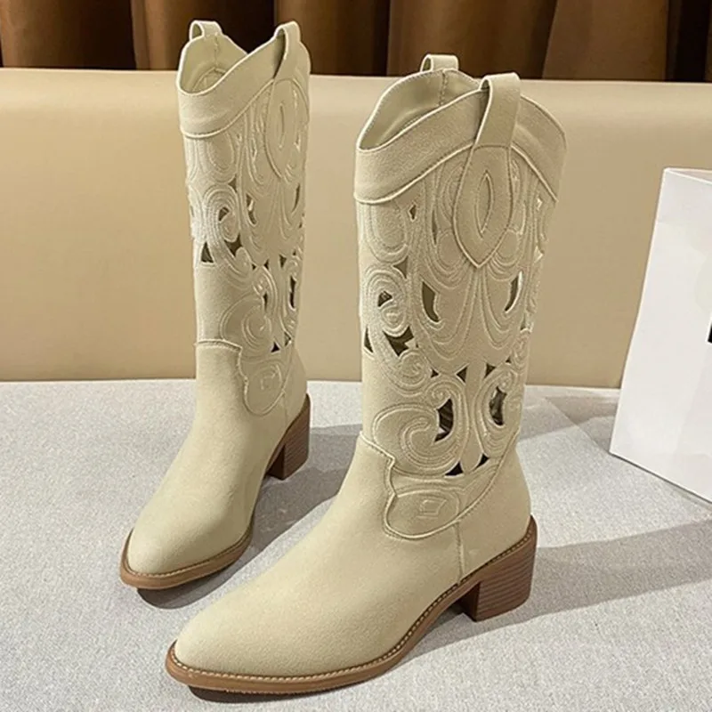 Hollow Western Cowboy Boots For Women Embroidery Solid Color Pointed Toe High Heel Female Shoes Retro Ethnic Sewing Luxury Shoes
Hollow Western Cowboy Boots For Women Embroidery Solid Color Pointed Toe High Heel Female Shoes Retro Ethnic Sewing Luxury Shoes
