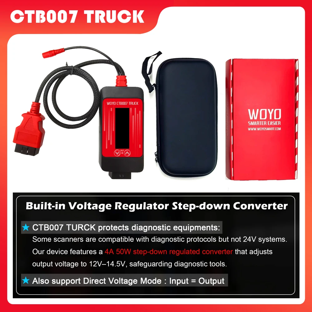 2026 WOYO CTB007 TRUCK Regulated Output Voltage Converter 24V to 24V/12V-14.5V Expose All OBD-II pins , Monitors Live Voltag
2026 WOYO CTB007 TRUCK Regulated Output Voltage Converter 24V to 24V/12V-14.5V Expose All OBD-II pins , Monitors Live Voltag