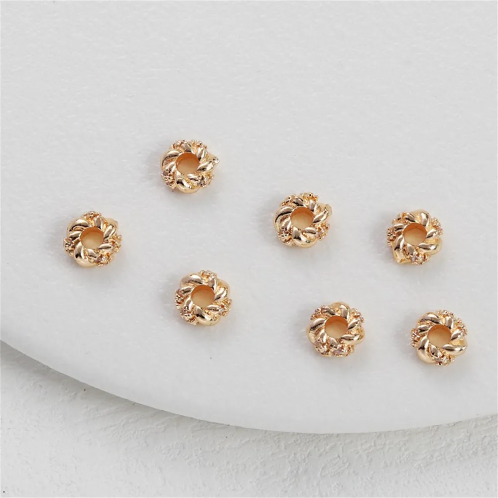 14K Gold Color Retention Zircon Twist Bead Diaphragm Perforated Loose Bead Diy Wheel Bead Bracelet Necklace Jewelry Accessories
14K Gold Color Retention Zircon Twist Bead Diaphragm Perforated Loose Bead Diy Wheel Bead Bracelet Necklace Jewelry Accessories