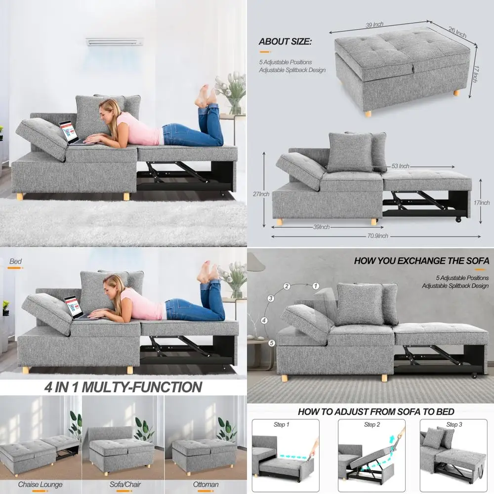 convertible 4-in-1 sofa bed, 3-seat linen loveseat with throw pillows, single recliner for small spaces
convertible 4-in-1 sofa bed, 3-seat linen loveseat with throw pillows, single recliner for small spaces