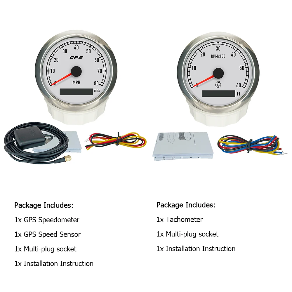 Waterproof 80mm GPS Speedometer 0-80MPH 0-120M with 6000RPM 8000RPM Tachometer Gauge Set with 7 Colors Backlight for Car SUV
Waterproof 80mm GPS Speedometer 0-80MPH 0-120M with 6000RPM 8000RPM Tachometer Gauge Set with 7 Colors Backlight for Car SUV