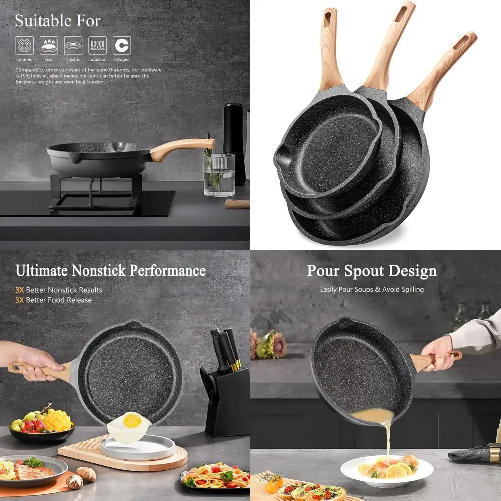 Набор посуды с гранитом и антипригарным покрытием без PFOA и PTFE: индукционная совместимая сковорода и сковороды для омлета для женских подарков для приготовления пищи
Набор посуды с гранитом и антипригарным покрытием без PFOA и PTFE: индукционная совместимая сковорода и сковороды для омлета для женских подарков для приготовления пищи