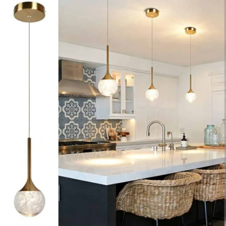 Brushed Brass Crystal Pendant Lights Globe Bubble Crystal Ceiling Hanging Light Fixture Dimmable LED Light Fixture for Kitchen
Brushed Brass Crystal Pendant Lights Globe Bubble Crystal Ceiling Hanging Light Fixture Dimmable LED Light Fixture for Kitchen