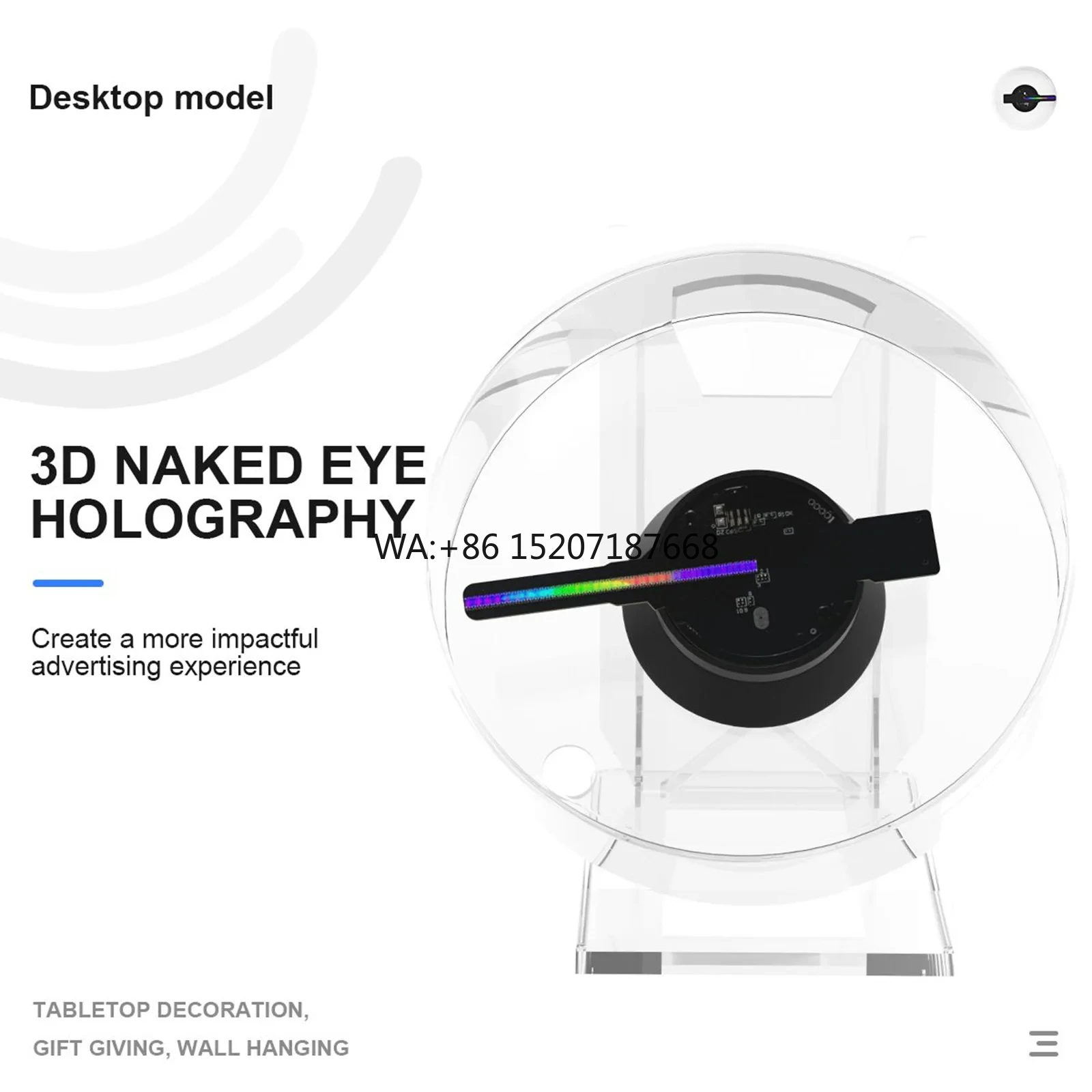 3D Holographic LED Desktop Model Fan Screen for Advertising Audio Playback Transparent Cover for Advertising Equipment
3D Holographic LED Desktop Model Fan Screen for Advertising Audio Playback Transparent Cover for Advertising Equipment