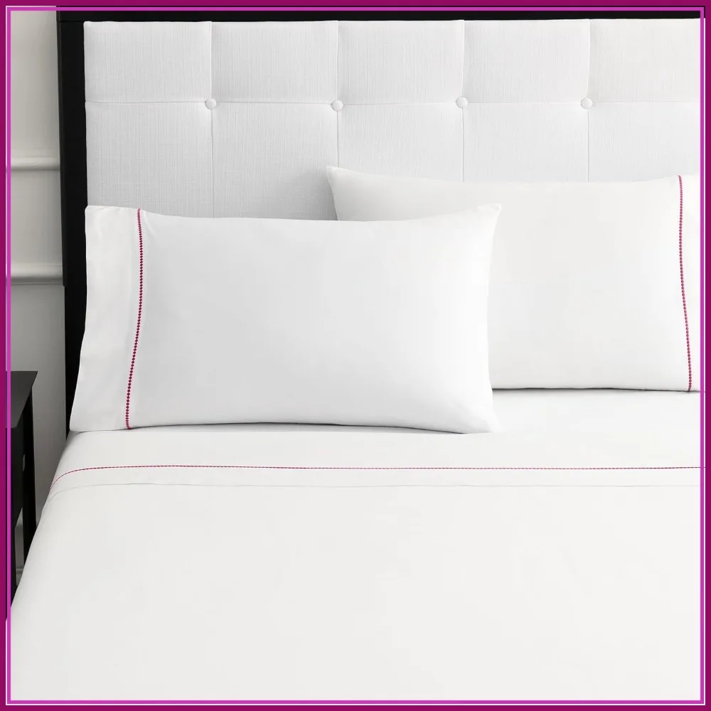 300 Thread Count 100% Cotton Dot Queen Sheet Set, 4 Piece All Season Bedding, Machine Washable, White and Pink
300 Thread Count 100% Cotton Dot Queen Sheet Set, 4 Piece All Season Bedding, Machine Washable, White and Pink