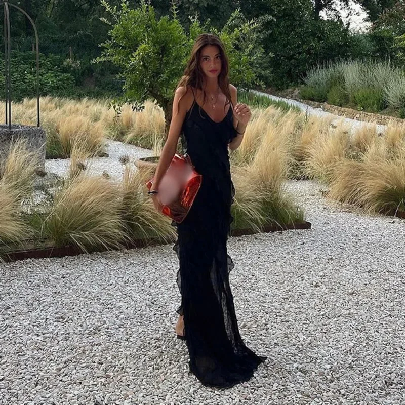 Elegant Stacked Ruffle Split Hem Long Dress Women Sexy Sleeveless Backless Chiffon V Neck Dresses 2024 New Lady Vacation Vestido
Elegant Stacked Ruffle Split Hem Long Dress Women Sexy Sleeveless Backless Chiffon V Neck Dresses 2024 New Lady Vacation Vestido